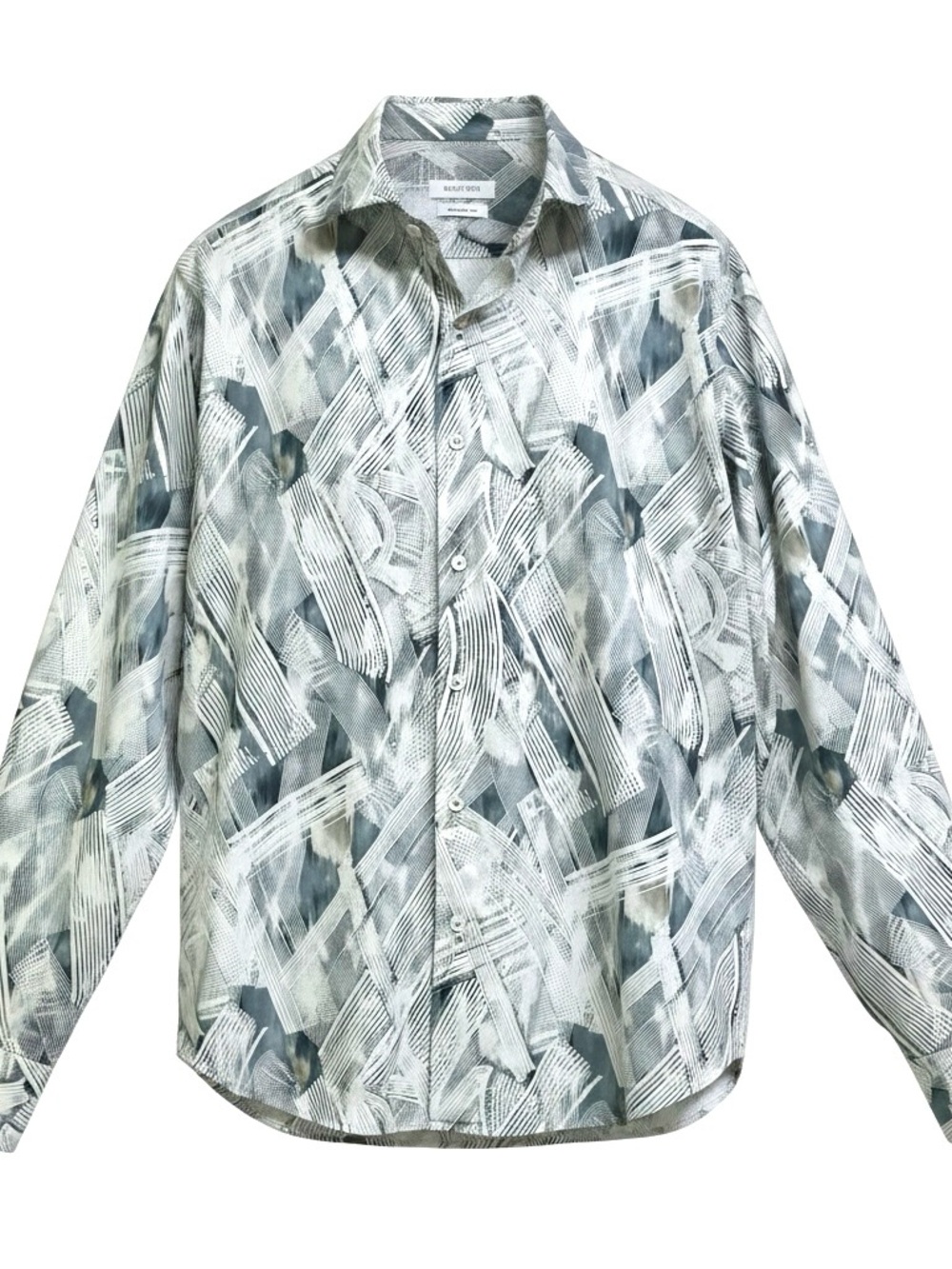 Bugatchi Gray and White Abstract Mens Shape Fit long sleeve Shirt